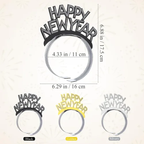 Miniatura 5 de Amosfun Happy New Year Tiara - Diadema para fiesta de Año Nuevo, color dorado, plateado y negro, 12 piezas