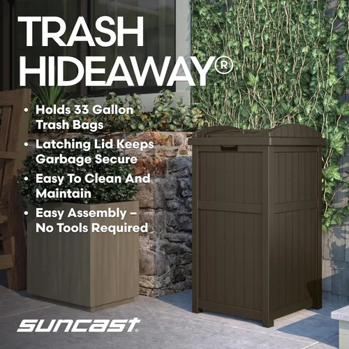 Miniatura 3 de Suncast - Cubo de basura de resina para exteriores de 33 galones con tapa, para usar en el patio, la terraza o el jardín, color marrón