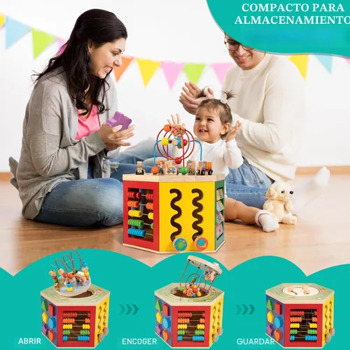Miniatura 4 de Cubo de actividades grande, centro de juego de madera con temática de granja 9 en 1, juguete Montessori multiusos para bebés, niños pequeños y niños