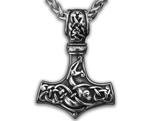 Miniatura 42 de Viking Thors Hammer Necklace Pendant - Vegvisir Aegishjalmur Helm of Awe Raven Huginn Muninn Pendant Necklace Amulet Talisman - Thor Necklace