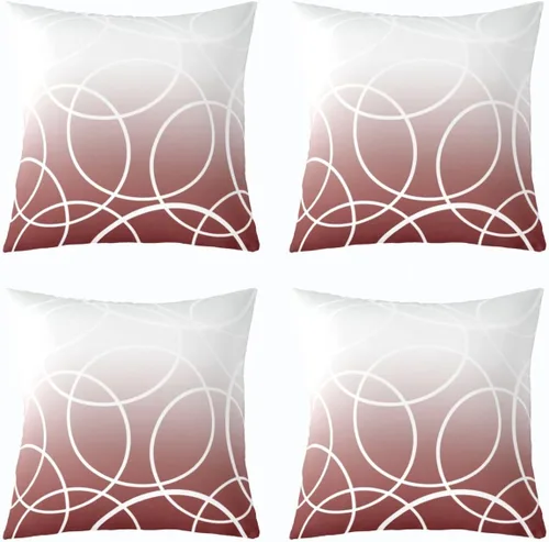 Miniatura 26 de Fundas de almohada geométricas modernas con rayas en rojo, marrón y negro, diseño retro de círculos y remolinos, juego de 4 fundas de almohada de 16