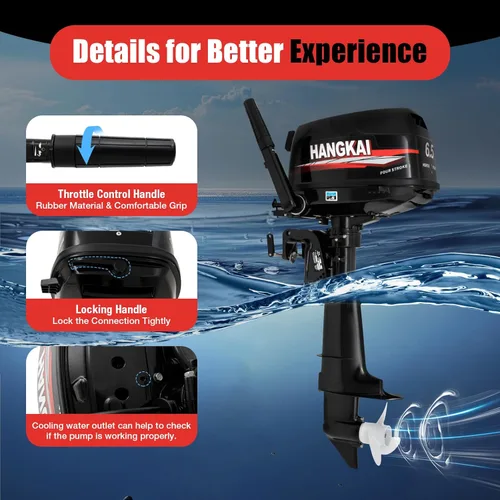 Miniatura 5 de Motor fuera de borda de 4 tiempos, motor de barco de pesca resistente de 6.5 HP, motor fuera de borda inflable, motor de barco de gasolina de 123 CC
