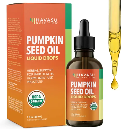 Aceite de semillas de calabaza orgánico USDA - prensado en frío para el cabello, la próstata y el apoyo hormonal - Suministro de 2 meses - Gotas