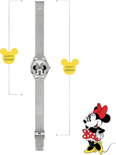 Miniatura 5 de Disney Reloj analógico clásico de cuarzo para mujer con correa de acero inoxidable MN8008, Plateadonegroblanco, Pulsera