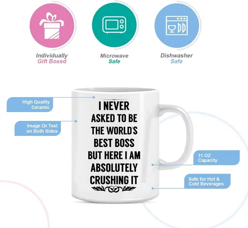 Miniatura 5 de BLUE RIBBON Nunca pedí ser el mejor jefe del mundo Taza de café - Regalos para hombres, mujeres - Idea de regalo de 11 oz