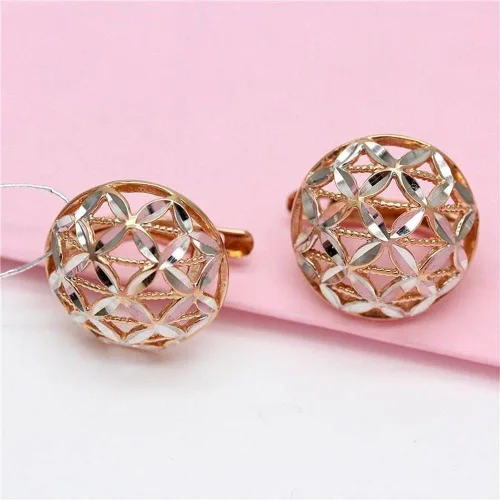 SAGEKING 2024 New 585 Purple Gold Plated 14K Rose Gold Openwork Round Flower Earrings For Women Elegant Charm Fashion Engagement Jewelry Fashion