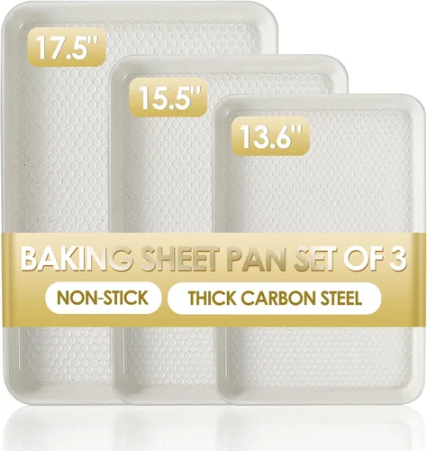 Miniatura 11 de Juego de 3 bandejas para hornear, bandejas de galletas comerciales para hornear, bandejas antiadherentes de medio/cuarto/rollo de gelatina, bandeja