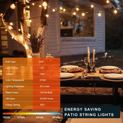 Miniatura 2 de Kawaya Tira de luces LED de 240 pies para exteriores, impermeable, regulable, G40, globo G40, iluminación para exteriores con 120 + 4 bombillas