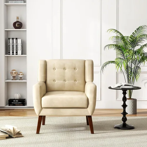 Miniatura 35 de Silla decorativa de piel sintética, moderna silla tapizada para sala de estar, cómodos asientos individuales con botones, asiento de lectura Negro