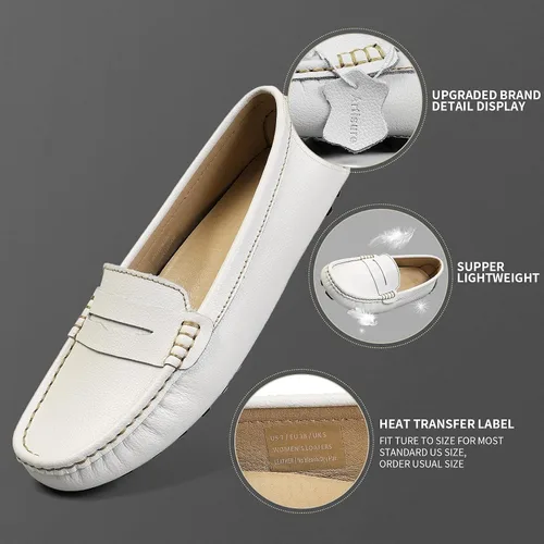 Miniatura 4 de Artisure Mocasines clásicos de cuero genuino para mujer, mocasines de conducción, mocasines casuales sin cordones, zapatos de barco cómodos y a