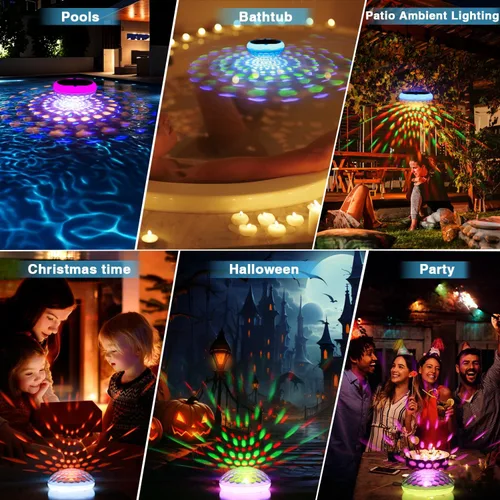 Miniatura 8 de Luces solares para piscina (1 unidad), 2600 mAh USB recargables luces flotantes flotantes de 6.7 pulgadas IP68 impermeable con control remoto, RGB