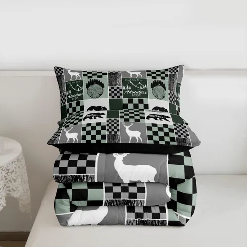 Miniatura 108 de Juego de edredón de oso y ciervo, tamaño individual, ropa de cama de animales salvajes de caza, colcha rústica de cabaña, casa de campo, cuadros