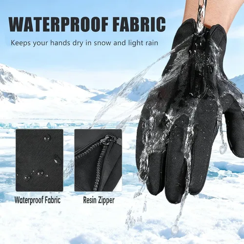Miniatura 3 de Guantes impermeables de invierno unisex con capacidad de pantalla táctil, muñeca elástica resistente al viento y palma antideslizante para correr