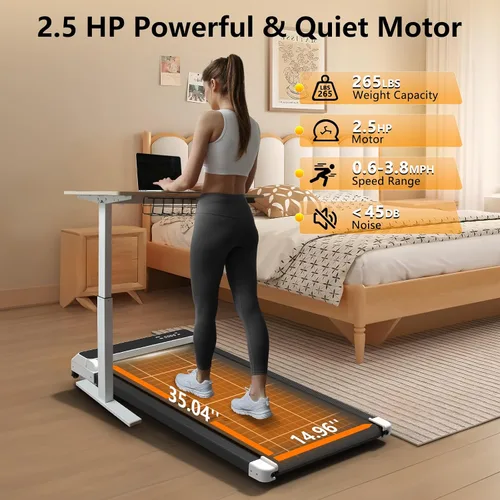 Miniatura 6 de Cinta de caminar de 3 en 1 con inclinación, caminadora de escritorio de 2.5 HP para oficina en casa, caminadora compacta de 265 LBS con pantalla