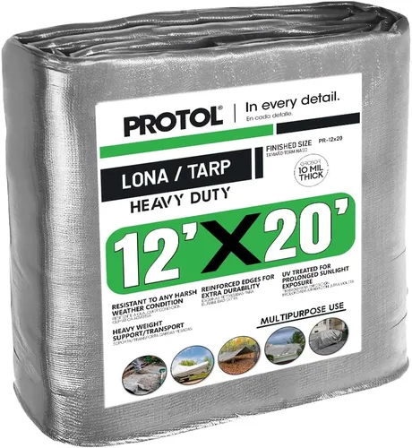Protol Lona reversible súper resistente de 12 x 20 pies, impermeable, resistente a los rayos UV, a prueba de desgarros con ojales, ideal para barco,