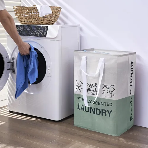 Miniatura 7 de Cestas de lavandería de 92 litros, cesta de lavandería independiente con asas, impermeable, plegable, para dormitorio, cuarto de baño