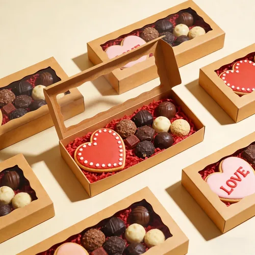 Miniatura 4 de XINHPKGG 5 cajas de galletas con ventana: cajas de panadería de 12 x 5 x 1.5 pulgadas, cajas de golosinas, cajas de fresas cubiertas de chocolate