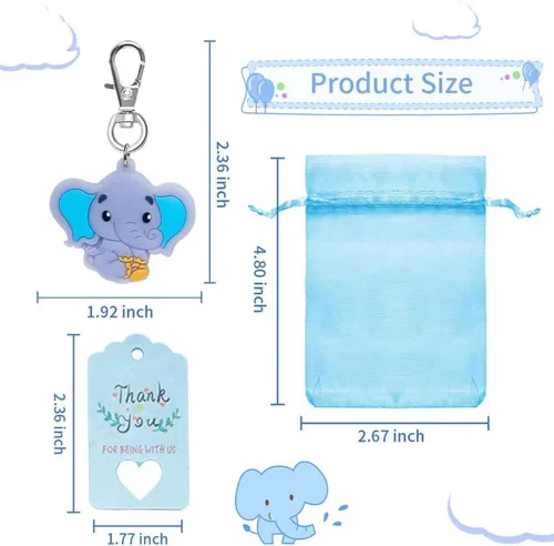 Miniatura 4 de Juego de 50 llaveros de elefante para baby shower, recuerdos de fiesta temática de elefante, suministros de fiesta de cumpleaños para niños y niñas