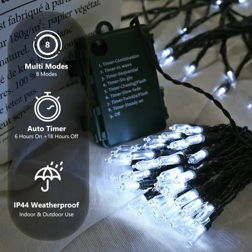 Miniatura 4 de BrizLabs - Luces de Navidad para decoración en interiores y exteriores, funcionan a batería Blanco frío