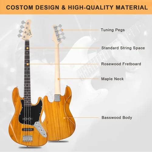 Miniatura 2 de GLARRY GJazz - Bajo eléctrico de 4 cuerdas tamaño completo para diestros con bolsa de guitarra, cable de amplificador y kits para principiantes