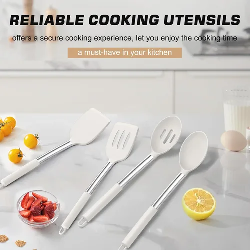 Miniatura 7 de TeamFar Utensilios de Cocina, 4 PCS Utensilios de Cocina de Silicona con Mango de Acero Inoxidable, para Utensilios de Cocina Antiadherentes