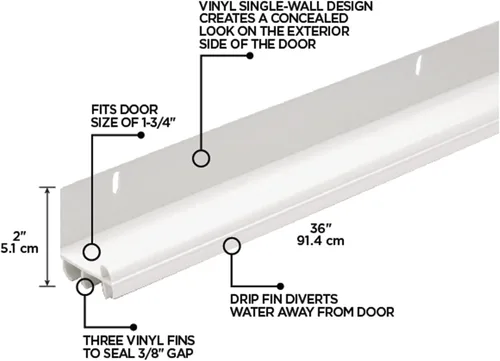 Miniatura 2 de M-D Building Products 43816 - Sello adhesivo para puerta en forma de L, de 36 pulgadas, de vinilo blanco, con tornillos