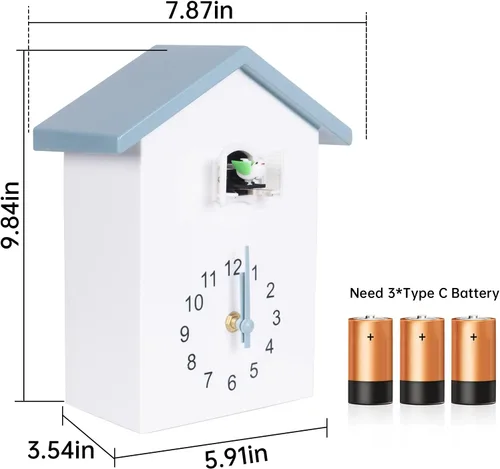 Miniatura 7 de KEYPOWER - Reloj de cuco, reloj de pared de cuco, sonidos de pájaros de cuco o llamada, péndulo de reloj con diseño, casa de pájaros, arte de pared