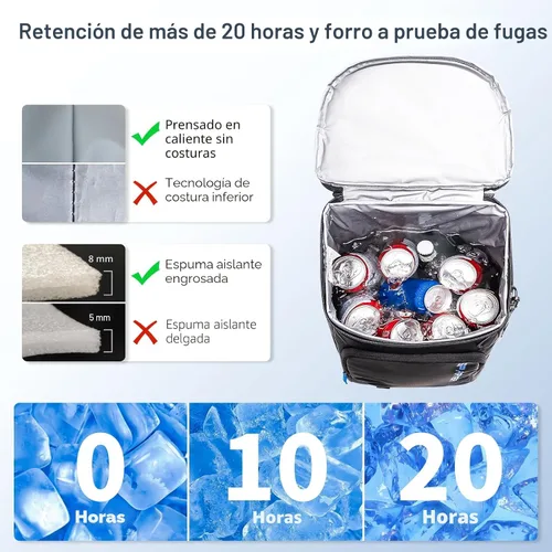 Miniatura 7 de SPARTER - Mochila enfriadora aislada a prueba de fugas para 33/49 latas, bolsa térmica con 2 compartimentos aislados, mochila de playa, viaje, Negro