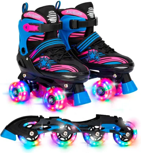 Miniatura 10 de XINO SPORTS Combo 2 en 1, Patines para niños Patines en línea - Patines intercambiables con luz LED para niños de 6 a 12 años, adolescentes y Gris