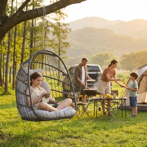 Miniatura 4 de Nicesoul Silla colgante para huevos al aire libre sin soporte, cesta de huevos para interiores con cojín, silla hamaca en forma de huevo de 350 Gris