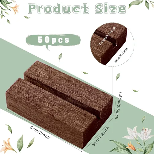 Miniatura 3 de Roowest 50 soportes de madera para tarjetas de lugar de 2 pulgadas, soportes rústicos de números de mesa, soporte de letrero de madera, exhibición