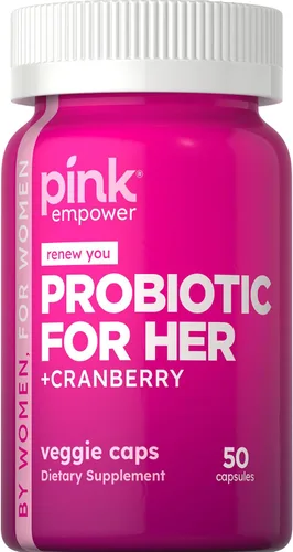 PINK Probióticos para mujeres | Cápsulas de apoyo para la salud digestiva más arándano | 50 unidades | Suplemento vegetariano, sin OMG y sin gluten