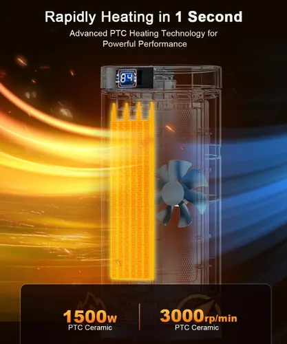 Miniatura 2 de Sunnote Calentador de espacio para uso en interiores, calentadores de cerámica eléctricos y portátiles de 1500 W con oscilación de 80°, termostato