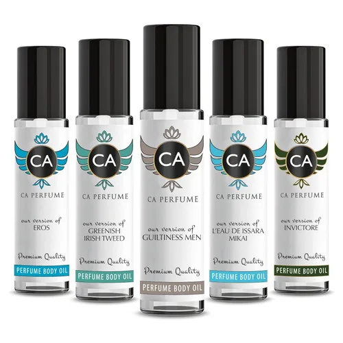CA Perfume Best Summer Perfume - Juego de perfumes para hombre (Invictore + Leau Issara Mikai + Guiltiness + Tweed irlandés verdoso + Eros) Aceites