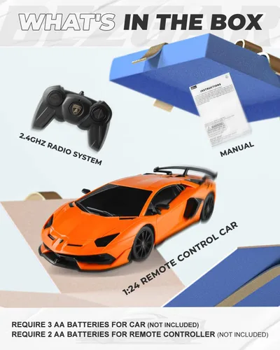Miniatura 5 de BEZGAR Auto a control remoto con licencia RC, auto de juguete Lambo a escala 1:24 para niños, modelo Lambo Aventador SVJ a control remoto eléctrico