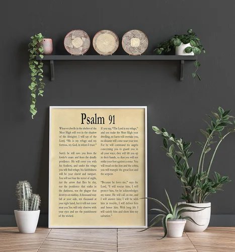 Miniatura 2 de Arte de pared del Salmo 91, decoración de pared con versículos bíblicos, decoración de oficina en casa, versículos de la Biblia, arte de pared