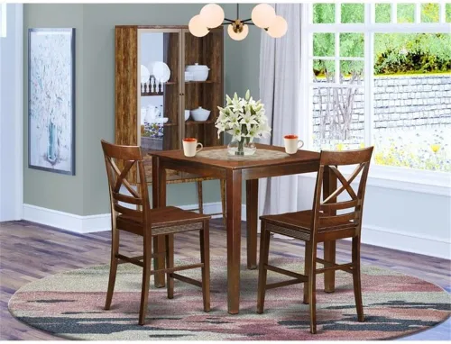 Miniatura 2 de East West Furniture VNQU3-MAH-W - Juego de pub de 3 piezas de altura de mostrador para espacios pequeños que contiene una mesa cuadrada de comedor
