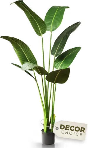 FOREVER LEAF Planta artificial Bird of Paradise de 5 pies, incluye maceta negra, hojas realistas en forma de plátano, plantas de piso grandes de