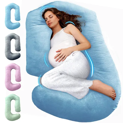 Miniatura 16 de PILLANI Almohadas de embarazo para dormir - Almohada de cuerpo completo en forma de V C U con funda extraíble, almohada de maternidad refrescante