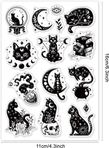 Miniatura 6 de GLOBLELAND Sellos mágicos transparentes de gato para bricolaje álbumes de recortes, adivinación de gato, sellos transparentes para hacer tarjetas