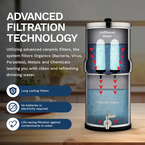 Miniatura 4 de Survivor Filter Sistema de filtro de agua ultra gravedad, filtro de agua alimentado por gravedad de acero inoxidable, 2.25 galones, para el hogar