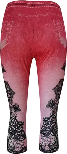 Miniatura 3 de Leggings con aspecto de jean para mujer, cintura alta, control de abdomen, jeans falsos, estampado floral, pantalones capri elásticos para yoga