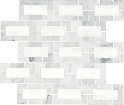 Miniatura 6 de MSI Bianco Dolomite Lynx 12 pulgadas x 12 pulgadas. Azulejo de pared de mosaico de mármol pulido montado en malla con patrón geométrico Bianco Lince