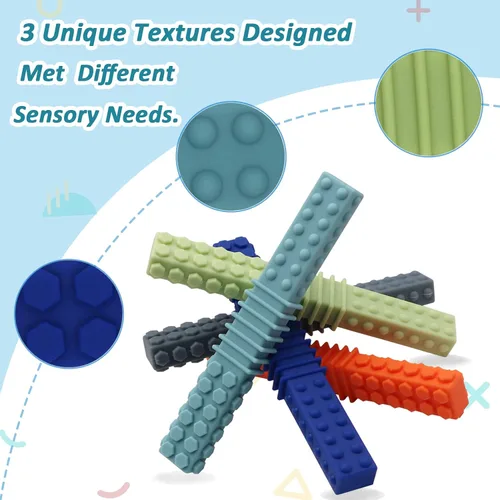 Miniatura 2 de Juguetes masticables sensoriales para niños autistas, paquete de 5 tubos masticables de silicona para dentición para autismo, TDAH, TEP, masticables