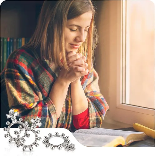 Miniatura 6 de Brilucky 12 anillos de rosario de dedo para regalos de bautismo, rosarios a granel para recuerdos de fiesta de primera comunión, Rosarios Catolicos