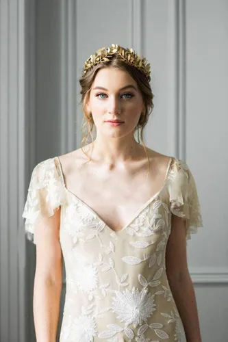 Miniatura 2 de Diadema de corona de hojas doradas para novia, tiara nupcial, diadema para boda, graduación, festival, dama de honor, accesorios para el cabello