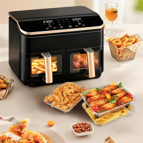 Miniatura 7 de BYKITCHEN Estante para freidora de aire Ninja 8 QT DZ201/SL201 DualZone Airfryer/Bella 4QT Slim Airfryer & More, 3 piezas apilables de acero