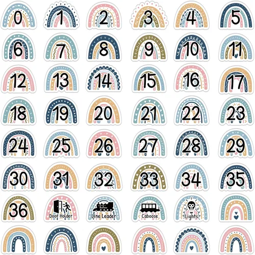 48 calcomanías bohemias de números de arcoíris para decoración de aula, coloridos mini puntos, marcadores de puntos, serie azul, etiquetas para