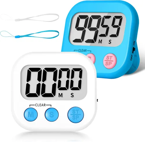 ZILLEEN Temporizador de aula para niños y profesores, paquete de 2 temporizadores digitales, azul y blanco Blanco y azul