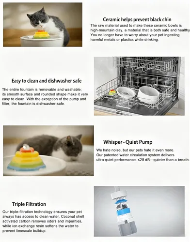 Miniatura 7 de Fuente de agua de cerámica para gatos de 1.5 L/50.73 onzas, dispensador de agua en torre para gatos, dispensador de agua para perros, fuente